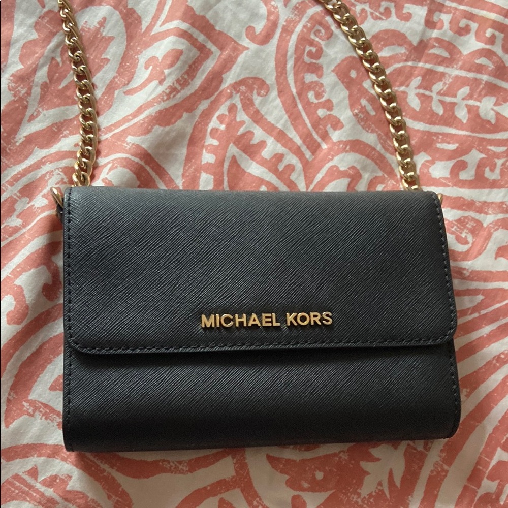 Michael Kors Black Clutch with Gold Accents